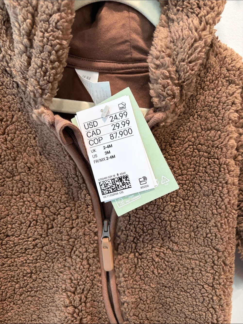 H&M Brown Teddy Hooded Baby One-Piece - Picture 2 of 7